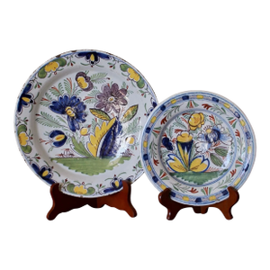 Duo of Polychrome Delft Plates, 18th Century