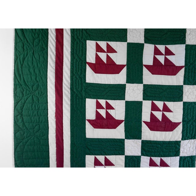 Early 20th Century Large Antique American Hand Stitched Quilt, Sailboat Block Pattern, Early 20th Centry For Sale - Image 5 of 12