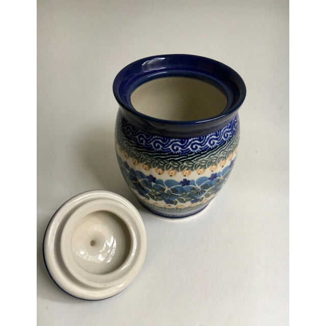 Maria Starzyk Blue Hand Painted Ceramic Jar For Sale In New York - Image 6 of 10