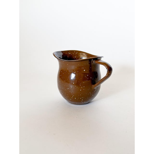 Mid-Century Modern Vintage Brown Splatter Enamelware Creamer Pitcher For Sale - Image 3 of 6