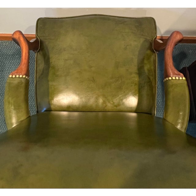 Kittinger Green Leather Chippendale Style Gainsborough Chair For Sale - Image 9 of 10