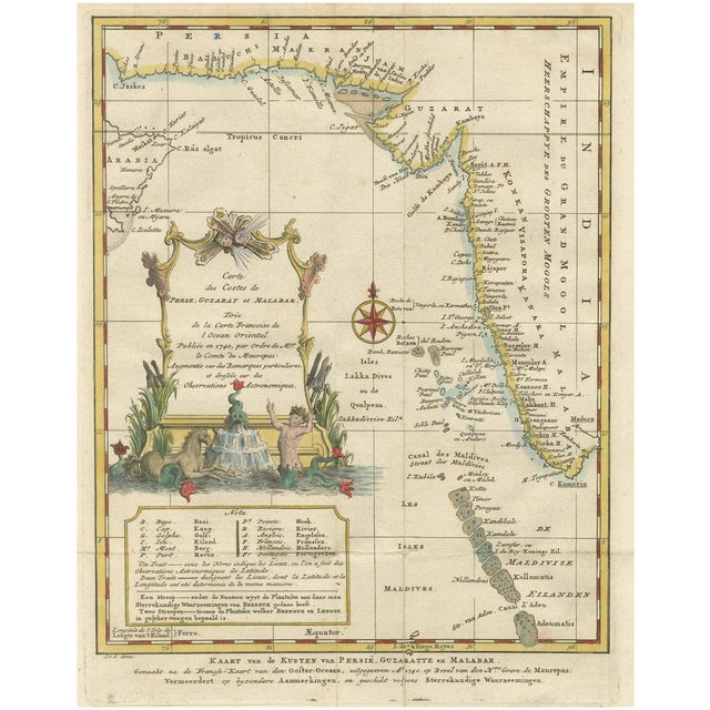 Hand-Colored Map of Persia, Gujarat and Malabar Coasts, 1773 For Sale
