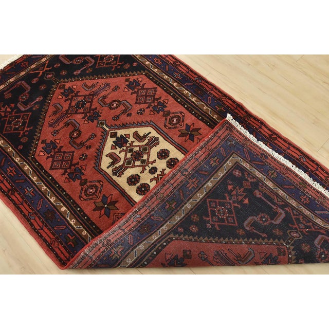 Hamedan Rug 3'5'' X 6'3'' Red Wool Vintage Tribal Hand-Knotted Oriental Carpet For Sale - Image 12 of 13