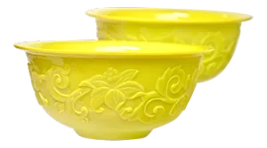 Vintage Large Peking Yellow Glass Bowls - a Pair