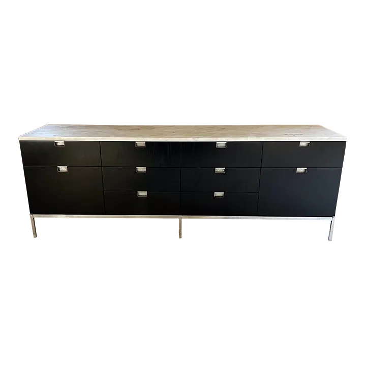 1960s Knoll Credenza Ebonized Wood Marble Florence Knoll