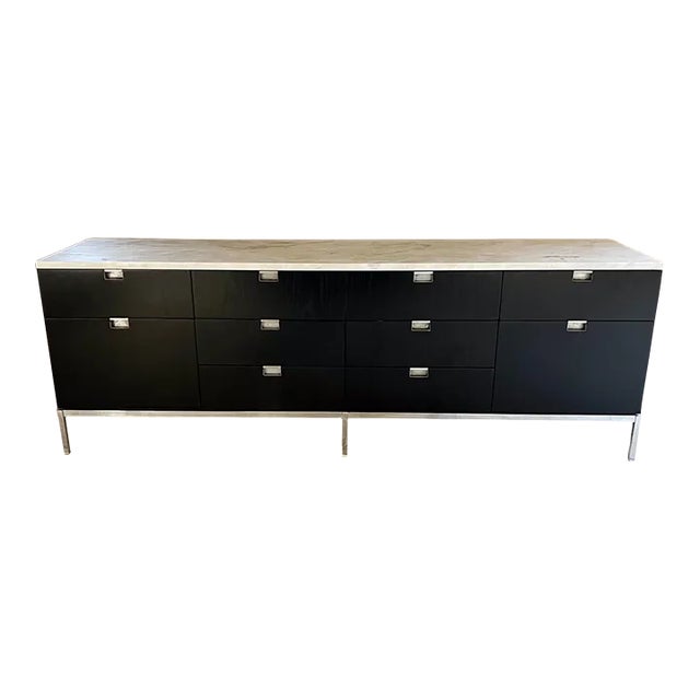 1960s Knoll Credenza Ebonized Wood Marble Florence Knoll Design For Sale