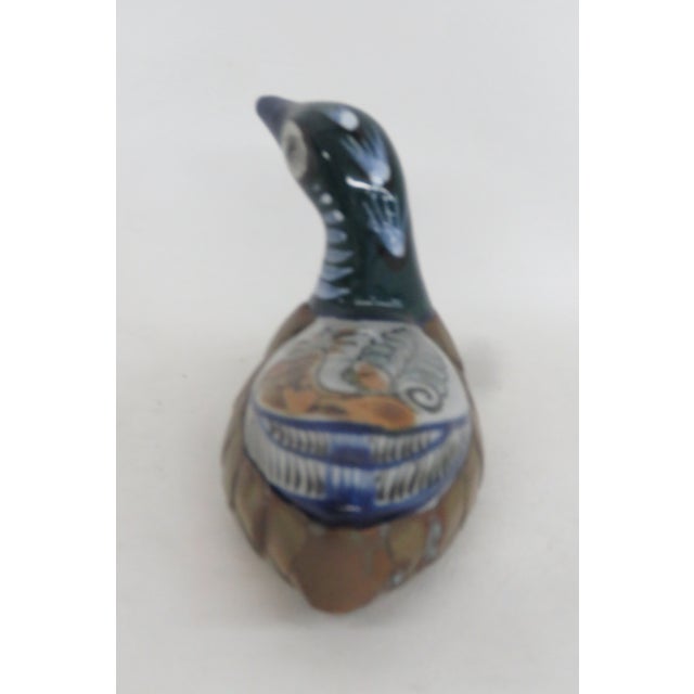 Metal Tonala Mexico Brass Ceramic Duck Mid Century Modern Hand Painted Folk Art 4520b For Sale - Image 7 of 15