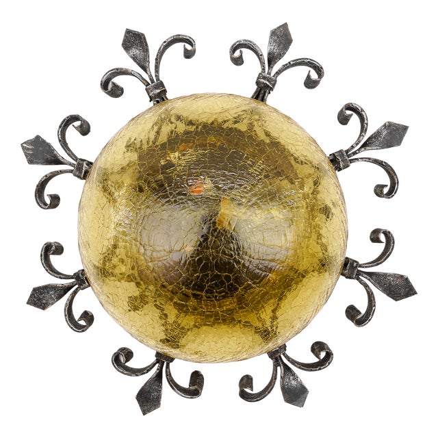 Iron Glass Flush Mount Ceiling Light, 1960s For Sale