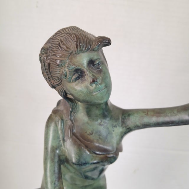 Beautiful Art Nouveau Style Bronze Sculpture of a young girl frolicking with birds. 20" H., 5" diameter base. FREE SHIPPING!