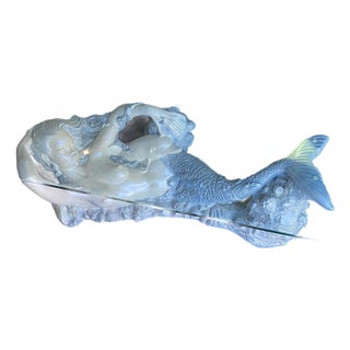 Vintage Mid Century Modern Sculptural Nude Mermaid Coffee Table and Dolphin For Sale