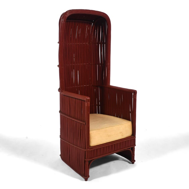 Vermilion Red Rattan Canopy Chair For Sale - Image 9 of 10