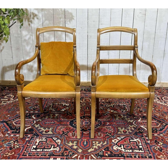 Cherrywood Armchairs with Scrolled Backs, 1960s, Set of 2 For Sale - Image 3 of 11