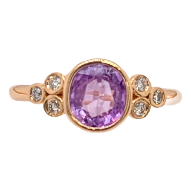 1.26cts Purple Sapphire Diamond Ring in 14k Yellow Gold | Oval 7X6mm, Size 6.75 For Sale