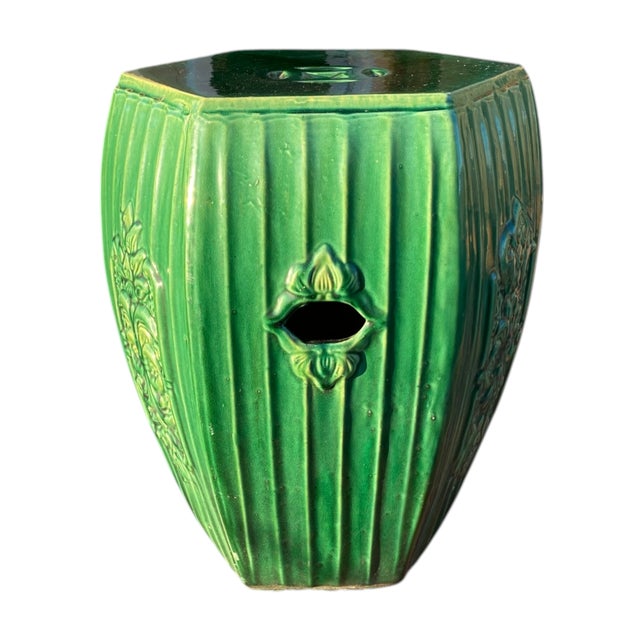 Chinese Garden Seat Celadon Ceramic Emerald Green Stool Antique Decor Large 16"h For Sale - Image 9 of 18