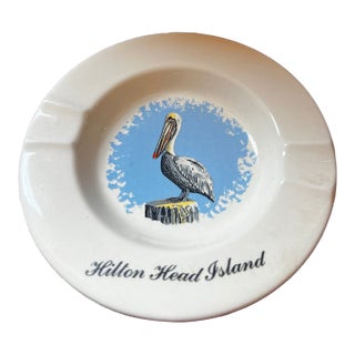 1970s Small Ceramic Hilton Head Ashtray With a Pelican Design For Sale