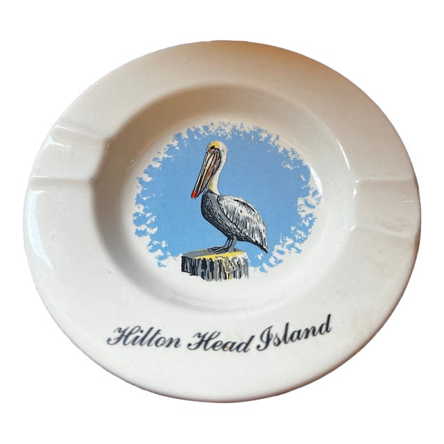 1970s Small Ceramic Hilton Head Ashtray With a Pelican Design For Sale
