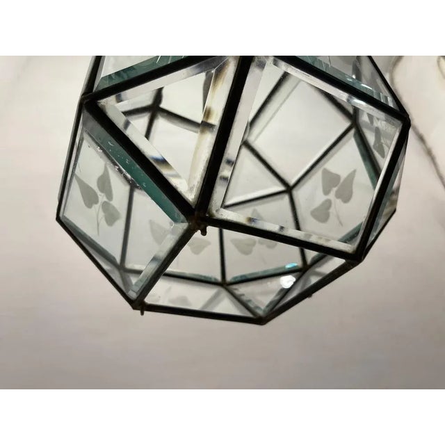 Vintage Etched Glass Bronze Light Pendant, 1950s For Sale - Image 9 of 11