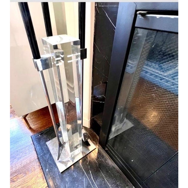 Alessandro Albrizi Mid-Century Modern Acrylic Lucite Fireplace Set For Sale - Image 4 of 5