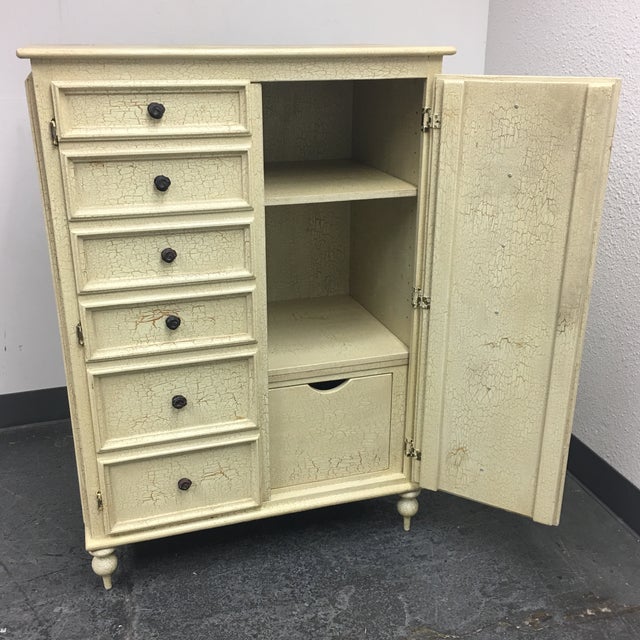 Vintage Cream Colored Crackle Finish Cabinet | Chairish