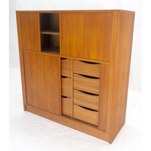 Danish Teak Tambour Doors 9 Drawers Dresser High Boy Chest Credenza Cabinet MINT For Sale - Image 6 of 12