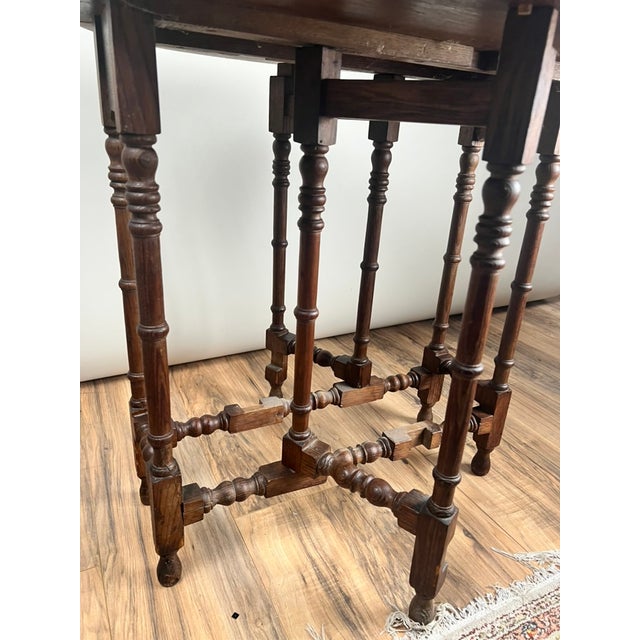 Brown Antique English Oak Carved Gateleg Occasional Table C. Late 19th Century For Sale - Image 8 of 10