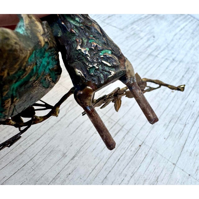 Unusual Vintage Mid Century Modern Brass Tree Birds Nest Eggs Sculpture With Marble Base For Sale - Image 9 of 10