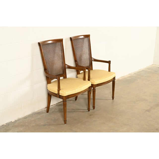 Henredon Henredon French Regency Louis XVI Carved Walnut Cane Back Armchairs, Pair For Sale - Image 4 of 16