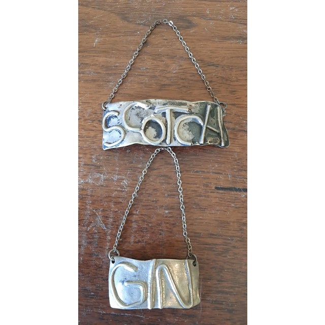 Vintage Sterling Silver Scotch Gin Liquor Alcohol Decanter Tags For Sale - Image 4 of 4