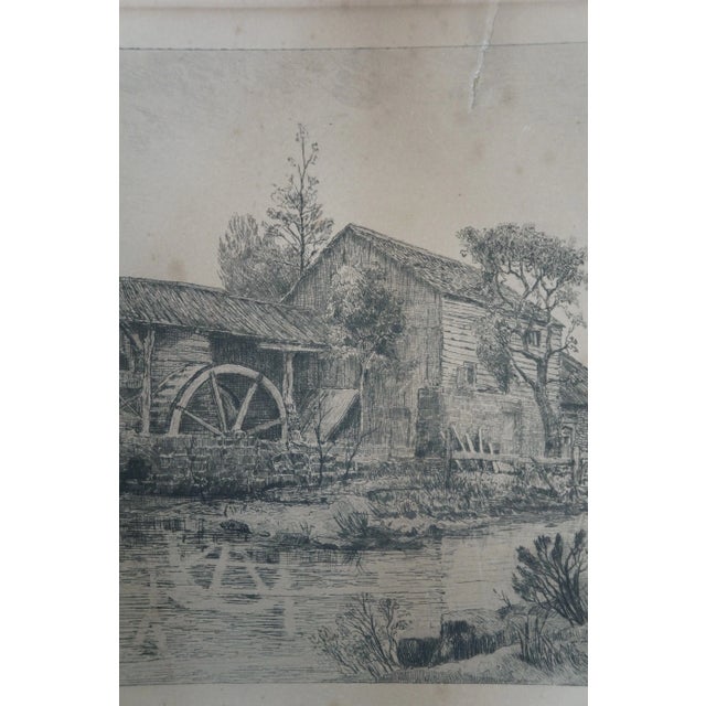 Antique James J Calahan Signed Panaramic Water Mill Riverscape Etching 25" For Sale - Image 4 of 12