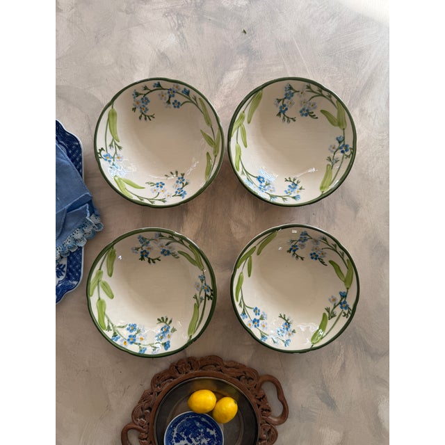 Ceramic Vintage Franciscan Forget Me Not Bowls 7 Inch Hand Decorated - Set of 4 For Sale - Image 7 of 12