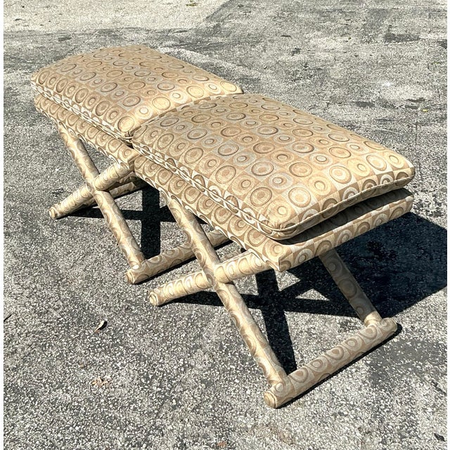 Vintage Boho Mod Jacquard X Bench - A Pair For Sale - Image 9 of 12