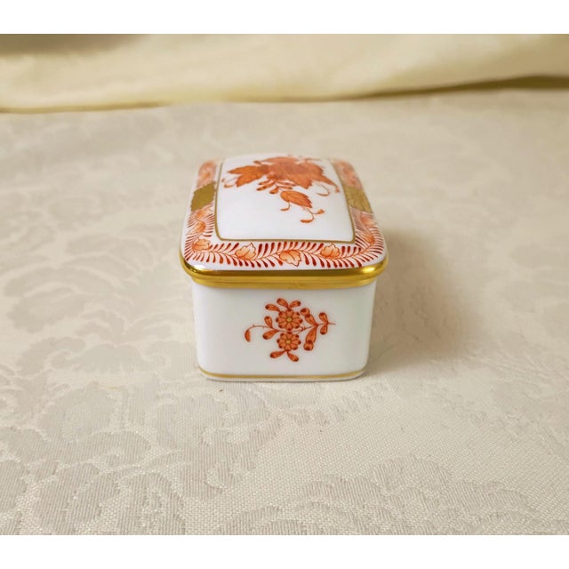 Herend Mini Trinket Box With Lid Chinese Bouquet Rust Apponyi Orange 7876 Aog Hungarian Porcelain Chinoiserie Grandmillenial Decor For Sale - Image 10 of 13