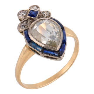 19th Century Victorian Paste Diamond Synthetic Sapphire 14k Gold Ring, Size 6.25 For Sale