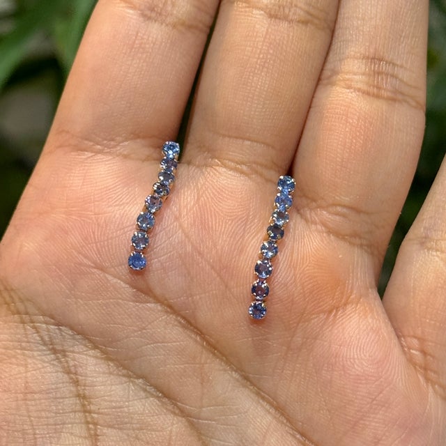 Contemporary Classic 1.32ct Royal Blue Sapphire Linear Drop Earrings in 14k Solid Gold- 2 Pieces For Sale - Image 3 of 15