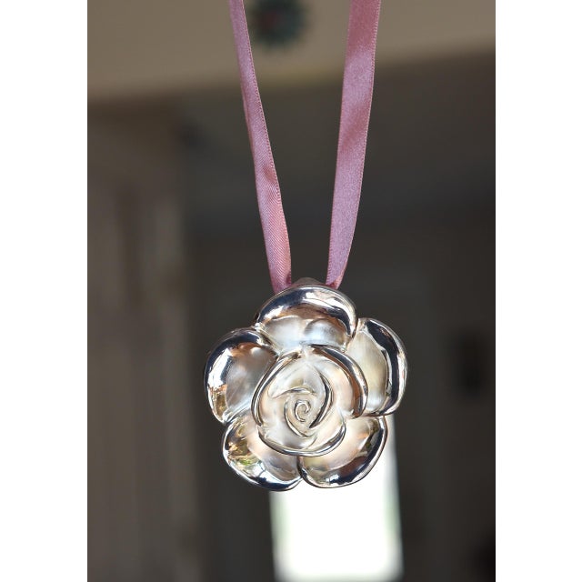 Milor Italy Sterling Silver Large Flower Pendant on Mauve Ribbon For Sale - Image 13 of 16