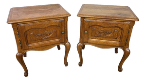 Vintage French Louis Oak Nightstands, Set of 2