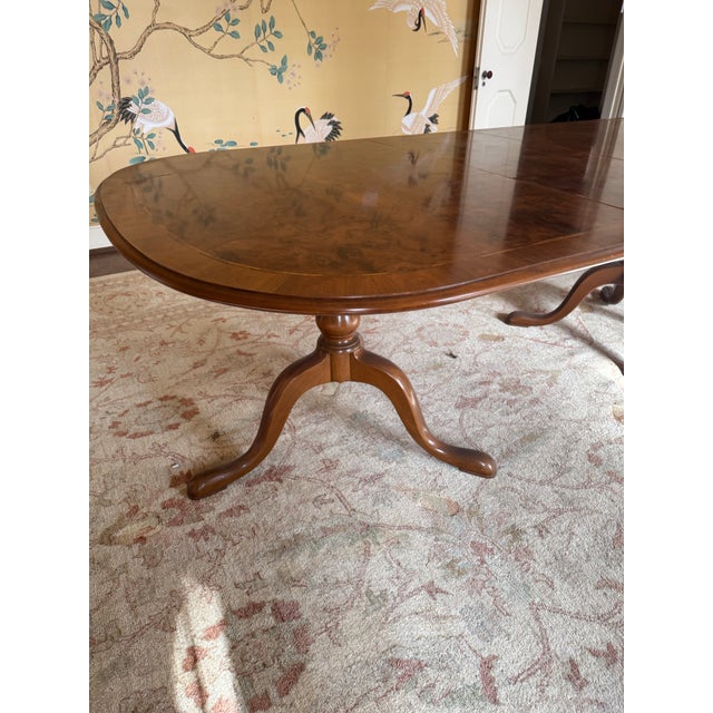 Wood Monumental 12-Foot Figured Burl Wood Triple Pedestal Extension Dining Table For Sale - Image 7 of 9