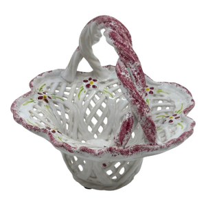 Small Pink and White Reticulated Ceramic Basket Made in Portugal