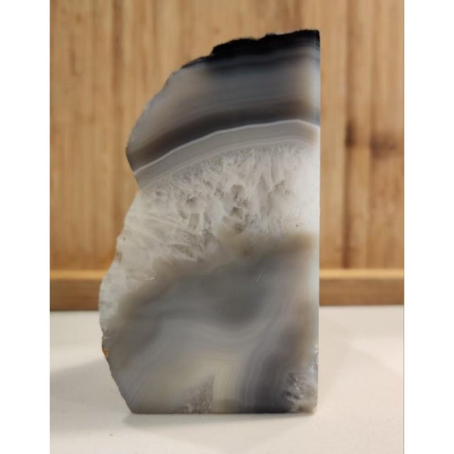 1970s Polished Brazilian Grey Agate Specimen Bookend For Sale - Image 15 of 17