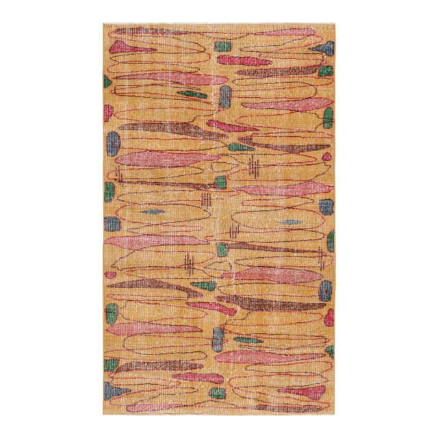 Vintage Zeki Múren Deco Rug in Gold With Geometric Pattern, From Rug & Kilim For Sale