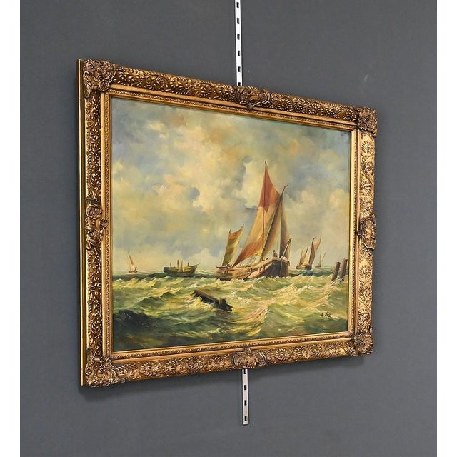 Albert Hess, Sailboats on a Rough Sea, 1950s, Canvas For Sale - Image 3 of 18