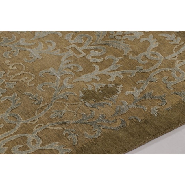2010s Rug & Kilim’s European Rug in Gold With Blue Floral Patterns For Sale - Image 5 of 9
