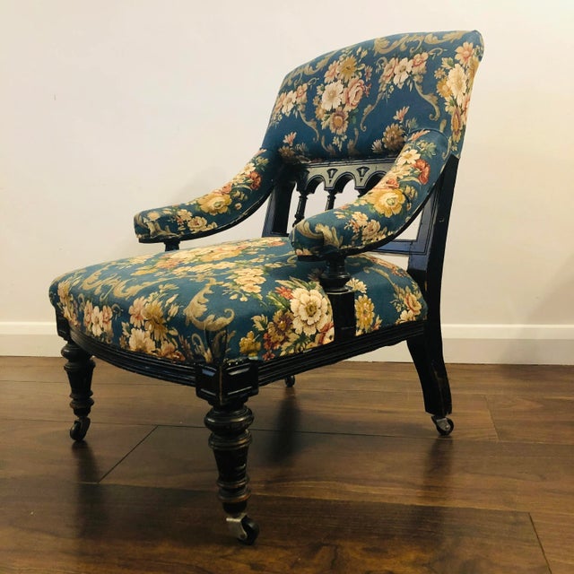 Small Victorian Ebonised Armchair, 1880s For Sale - Image 3 of 16