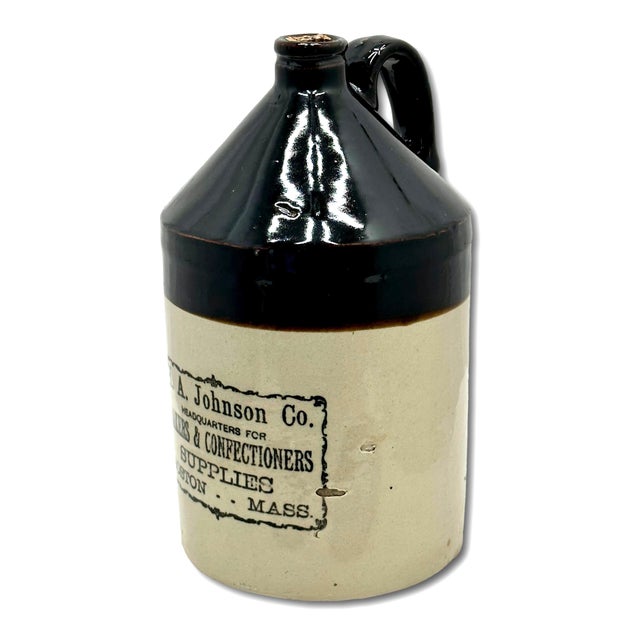 This is a Great Looking Original Antique American Stoneware Boston Massachusetts Advertising Jug. Circa Early 1900s. Not...