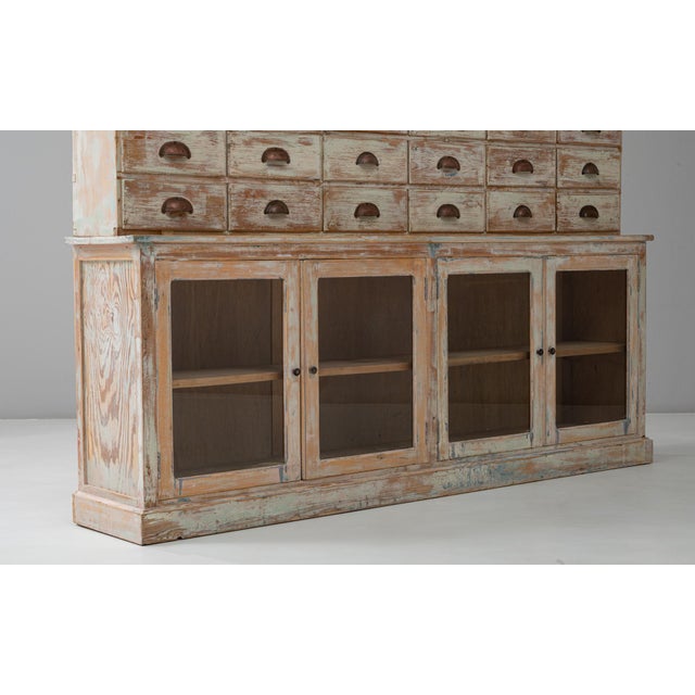 Brown Mid 20th Century French Wood Patinated Apothecary Cabinet with Glass Doors For Sale - Image 8 of 18