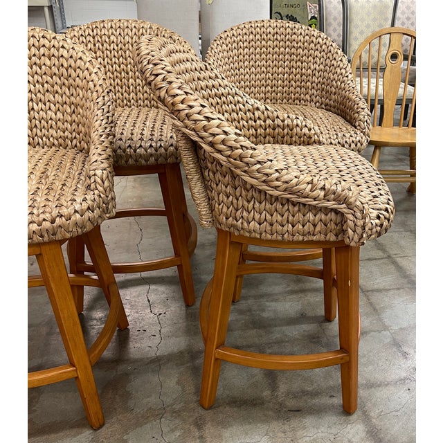 Pottery Barn Seagrass Bucket Swivel Counter Stools a Pair Chairish