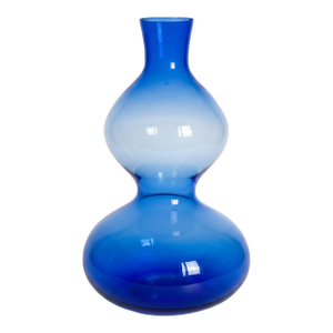 Vintage Hand Blown Blue Studio Art Glass Vase-Translucent-Double Gourd-Bottle