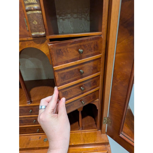 1980s George III-Style Burr Wood Secretry With Mirrored Doors and Fitted Interior For Sale - Image 13 of 16