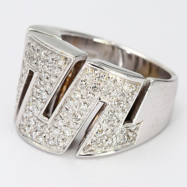 18k White Gold "Zig-Zag" Art Deco Inspired Ring With Diamonds - Size 7 For Sale - Image 4 of 6