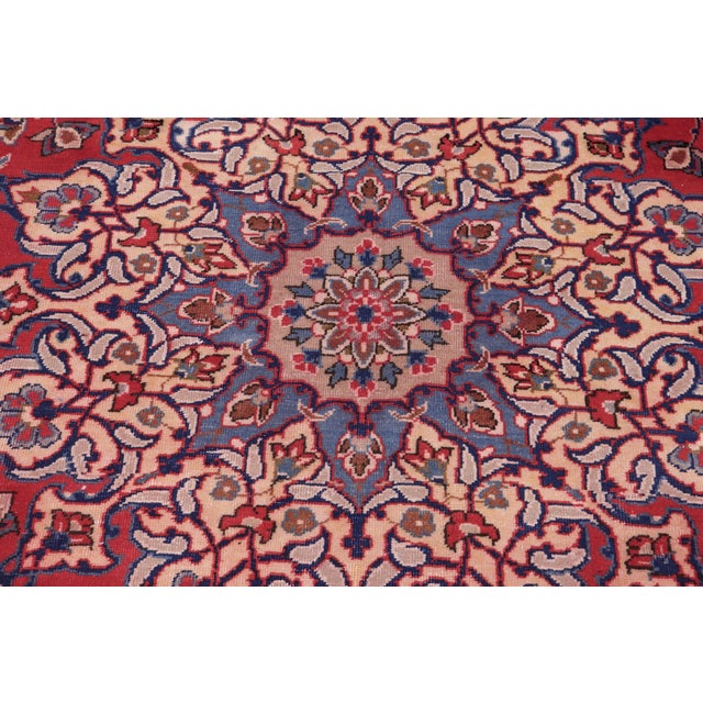 1980s Shabby Chic Persian Kashan Red/Blue Wool Rug - 9'8'' X 13'2'' For Sale - Image 5 of 10